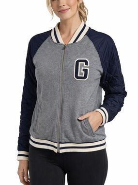 GAP Gray and Navy Varsity Jacket with G Patch